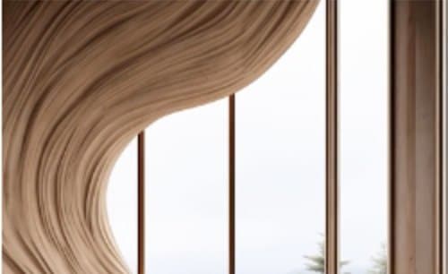 Linen curtain drawn beside a floor-to-ceiling window